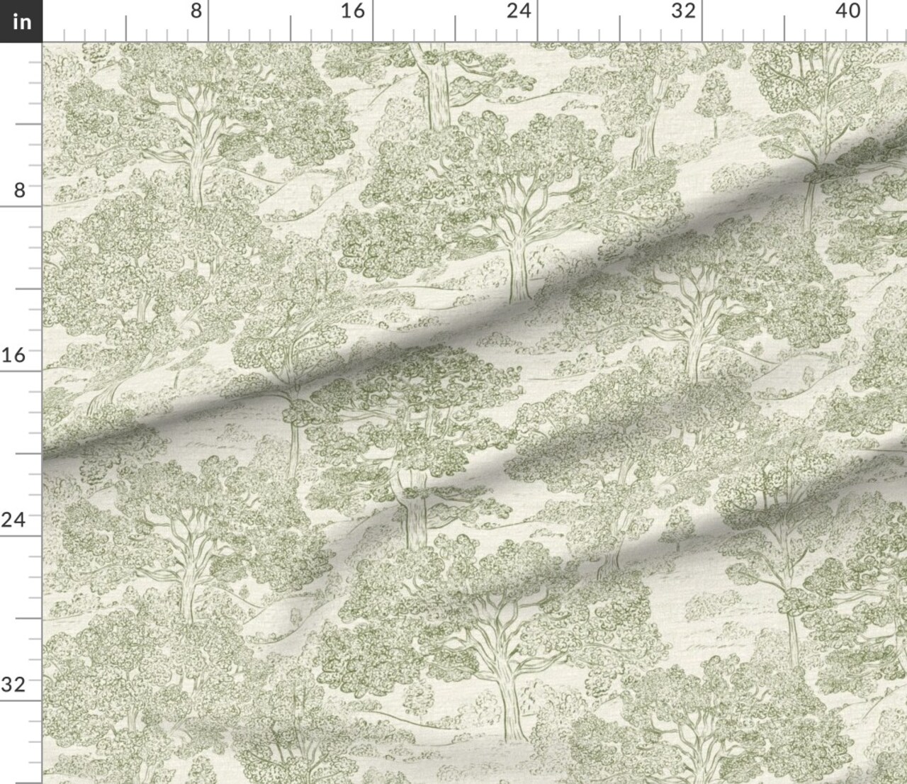 Toile Vintage Forest Trees Landscape Farmhouse Cottage Green Custom Printed Fabric by Spoonflower Various Fabrics by the Yard or Fat Quarter
